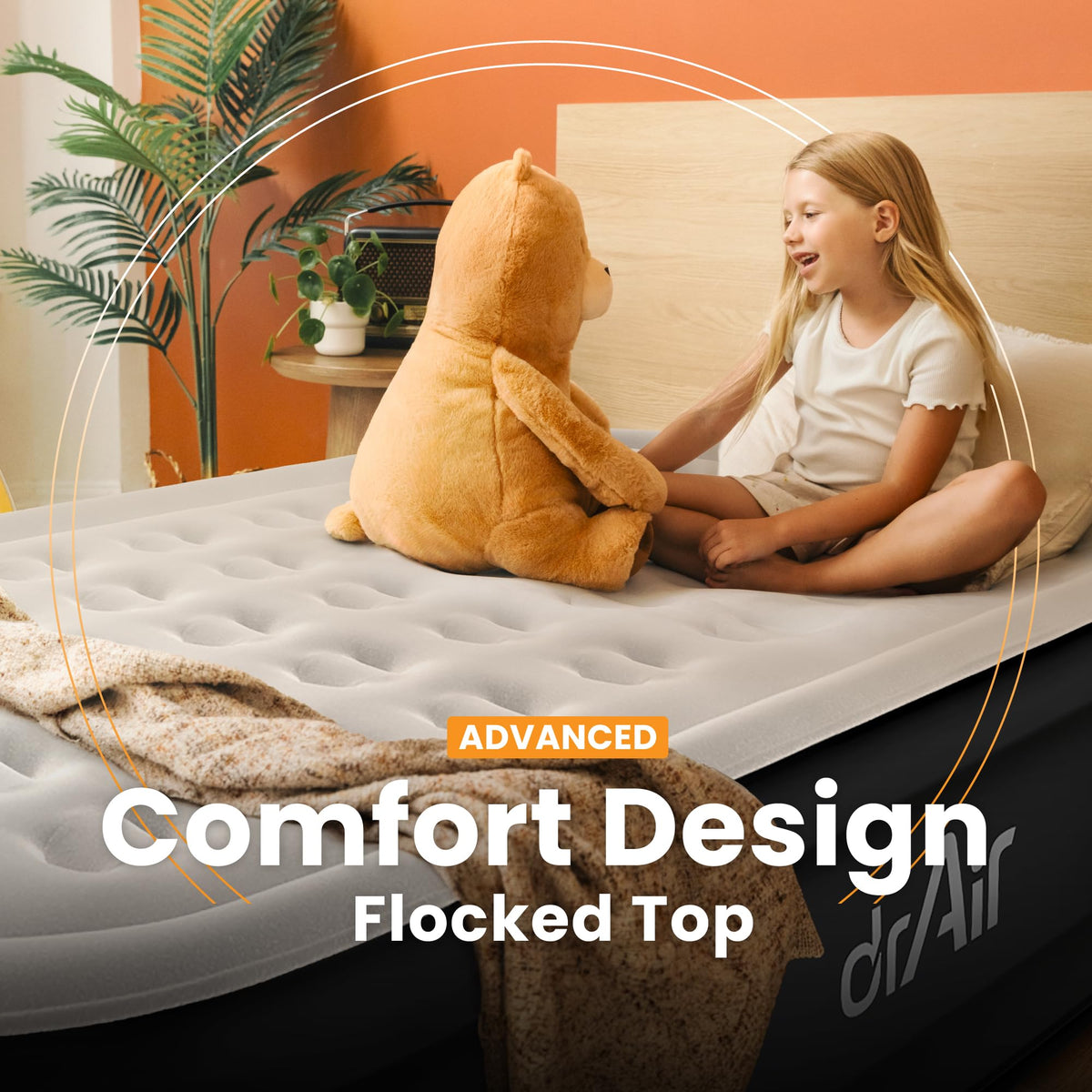 Dr. air Queen mattress measures 80x60 inches for roomy sleeping space.
