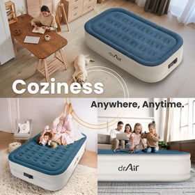Dr. Air spacious twin sleeping area fits standard twin sheets.
