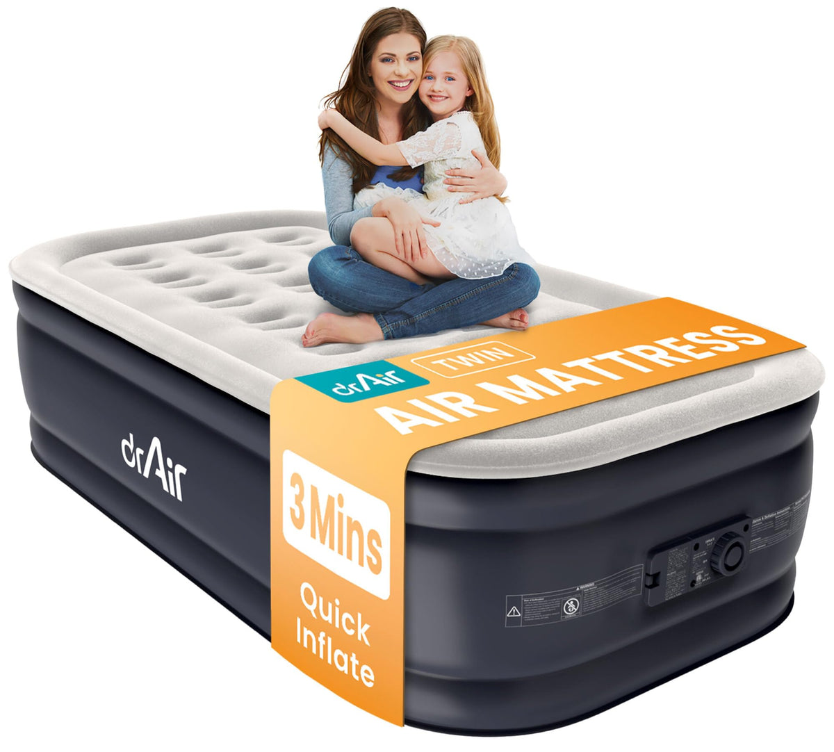 Dr. air Twin Air Mattress built-in pump enables quick guest setup.