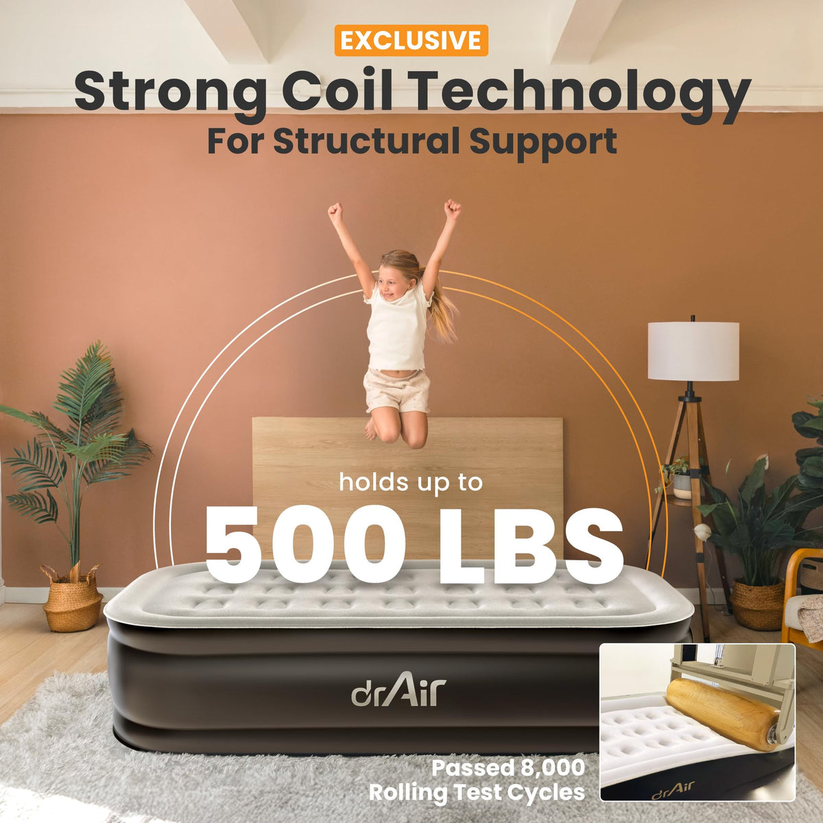 Dr. air Twin Air Mattress velvet top provides soft, luxurious feel.