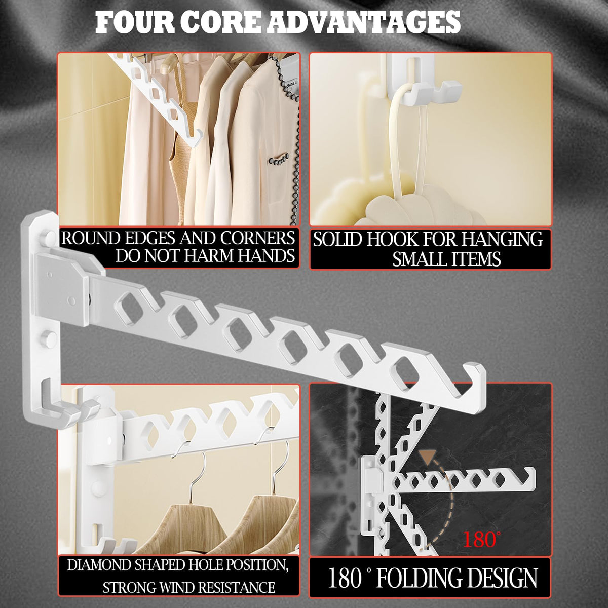 Dr.DJ retractable folding hanger ideal for compact laundry rooms.