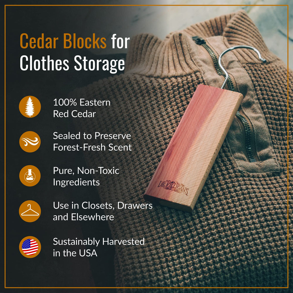 Dr. Killigan's Cedarwood Planks for drawers deodorize fabrics with pure cedar aroma.