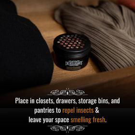 Dr. Killigan's compact cedar chip tin for easy placement on shelves and drawers