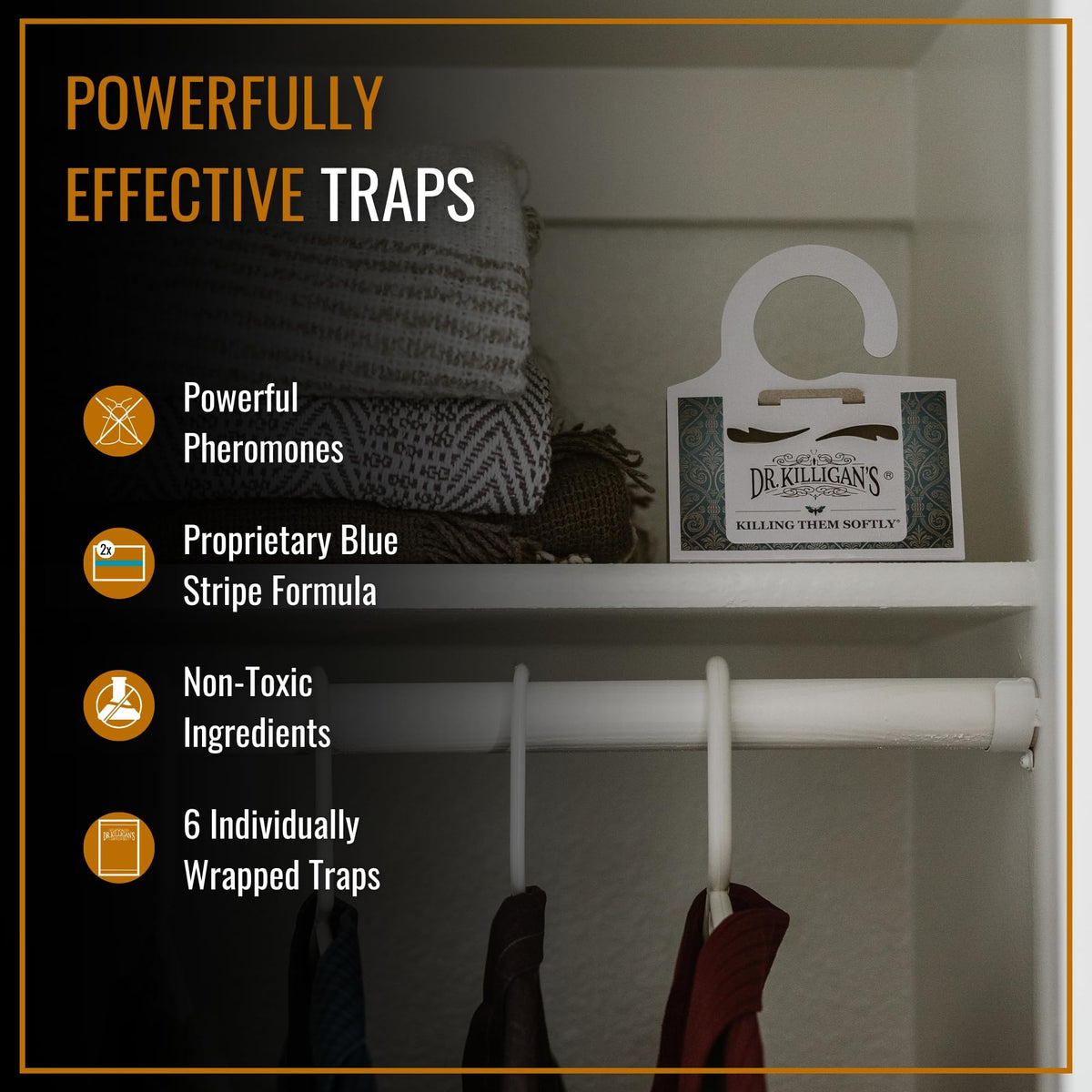 Dr. Killigan's design B traps in a chest, stylish and effective for closet moth control.