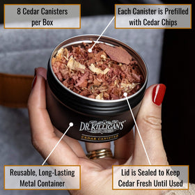 Dr. Killigan's wardrobe cedar block tin provides closet protection with a subtle woody aroma