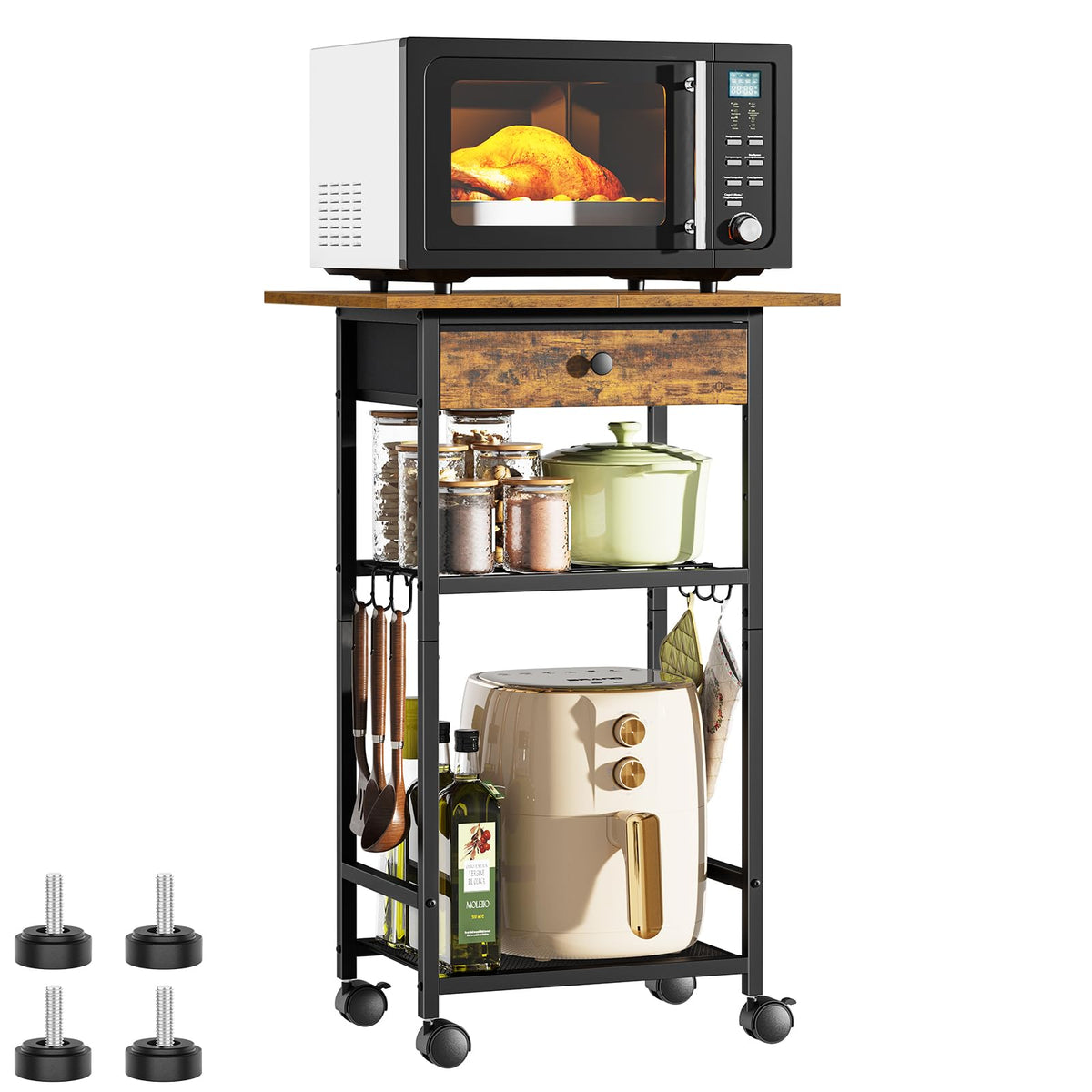 Draelibor adjustable feet stabilize the cart on uneven floors.