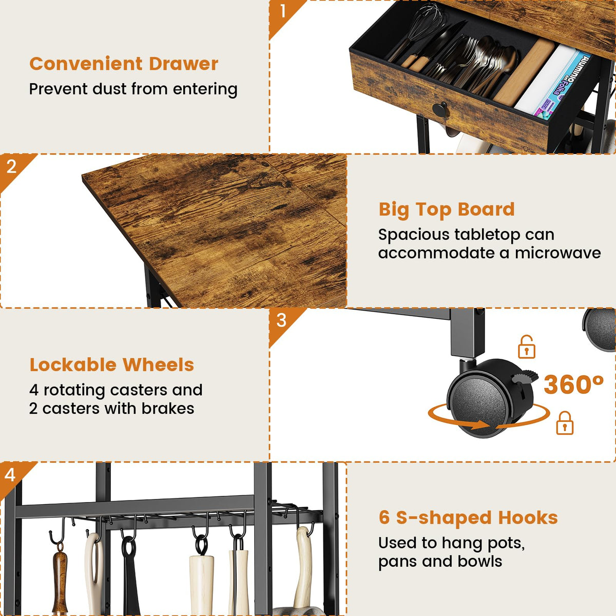 Draelibor coffee bar cart with adjustable shelf for versatile serving.