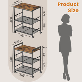 Draelibor microwave cart showing flexible shelf heights for tall items.