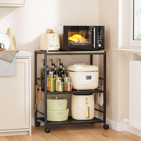 Draelibor rolling kitchen cart with 3 tiers and adjustable shelves.