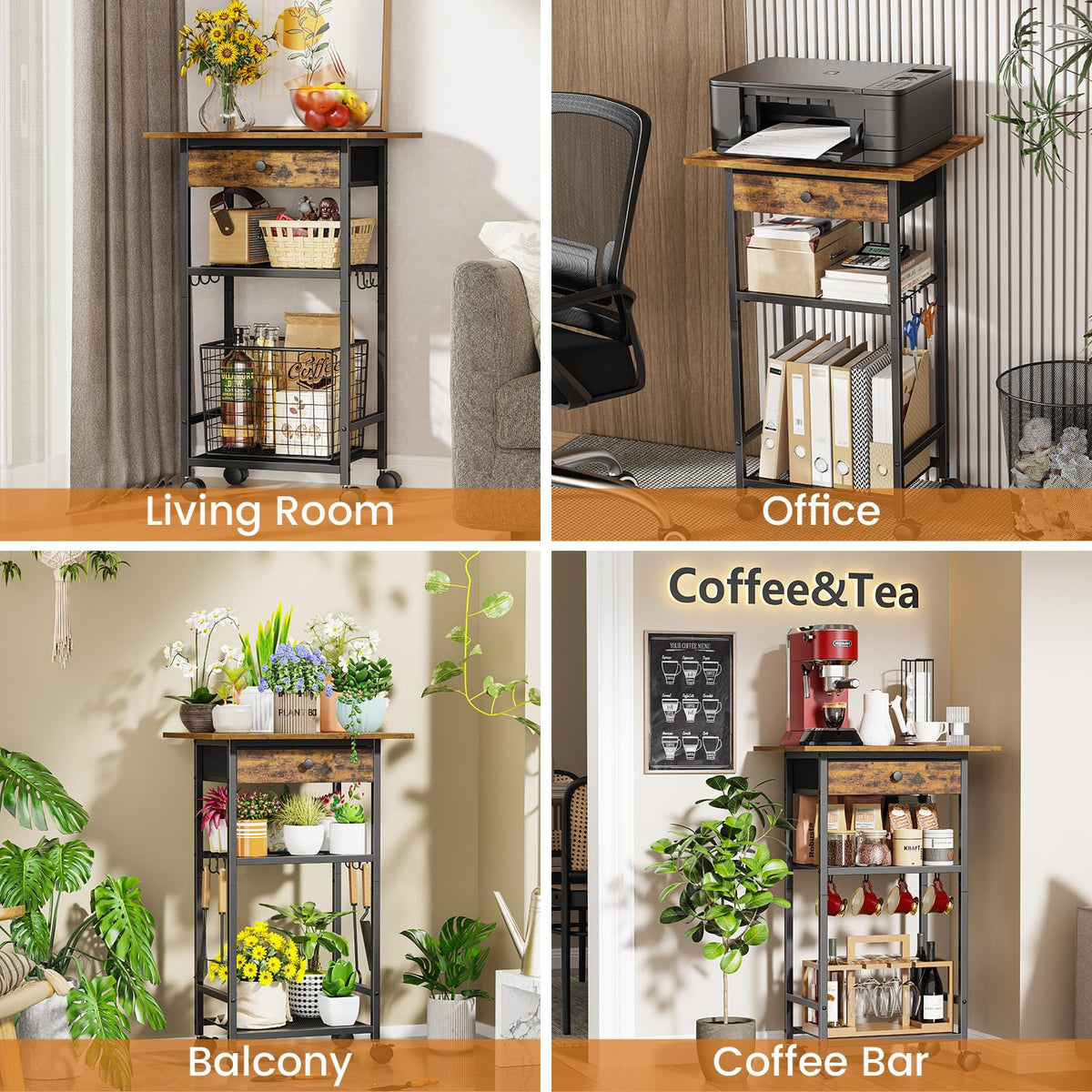 Draelibor rustic brown microwave stand supports appliances safely and neatly.