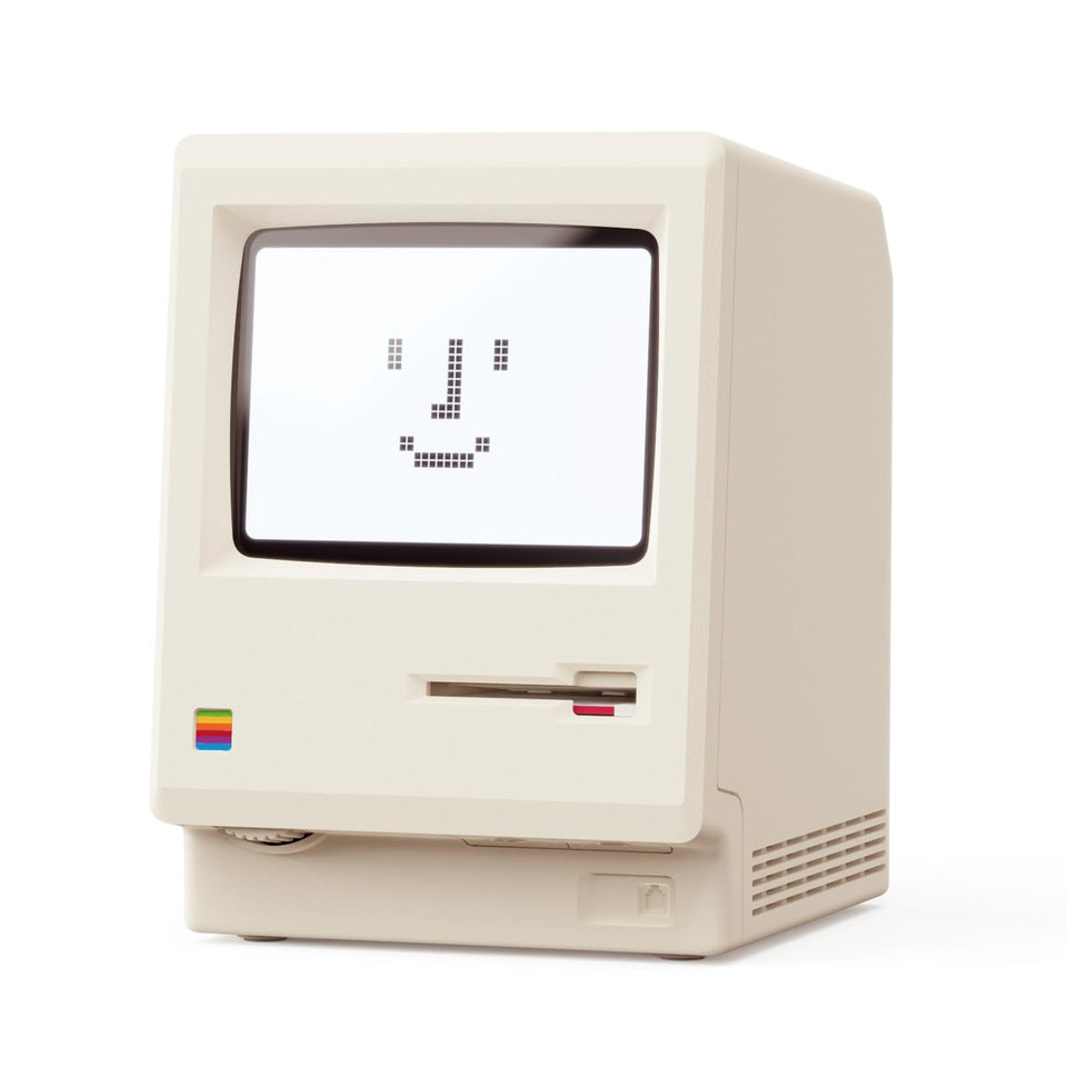 Dralaw Maclock retro pixel display shows time and temperature for easy desk use.