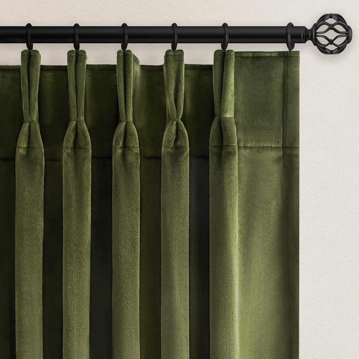 Drapenova olive green velvet curtains 84in panels with luxurious drape