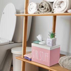 DRASTAR feminine-product-organizer with hinged lid for easy access and tidy storage.