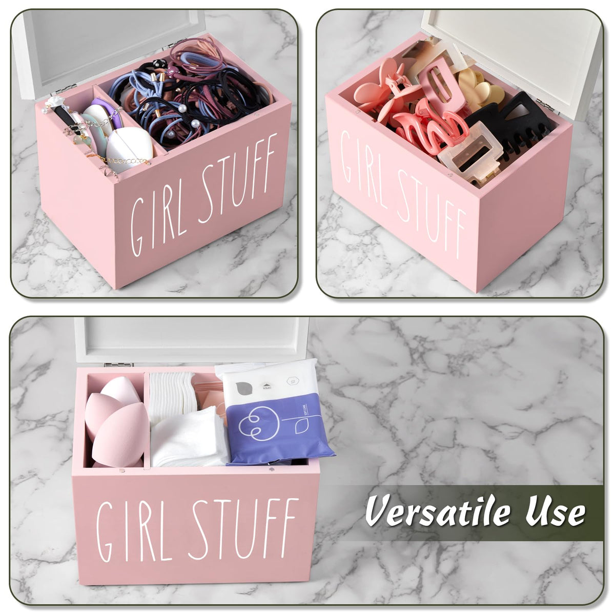 DRASTAR flat-top tampon storage stacks easily with other bathroom items.