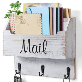 DRASTAR wall-mounted mail organizer with three key hooks for organized entryway storage