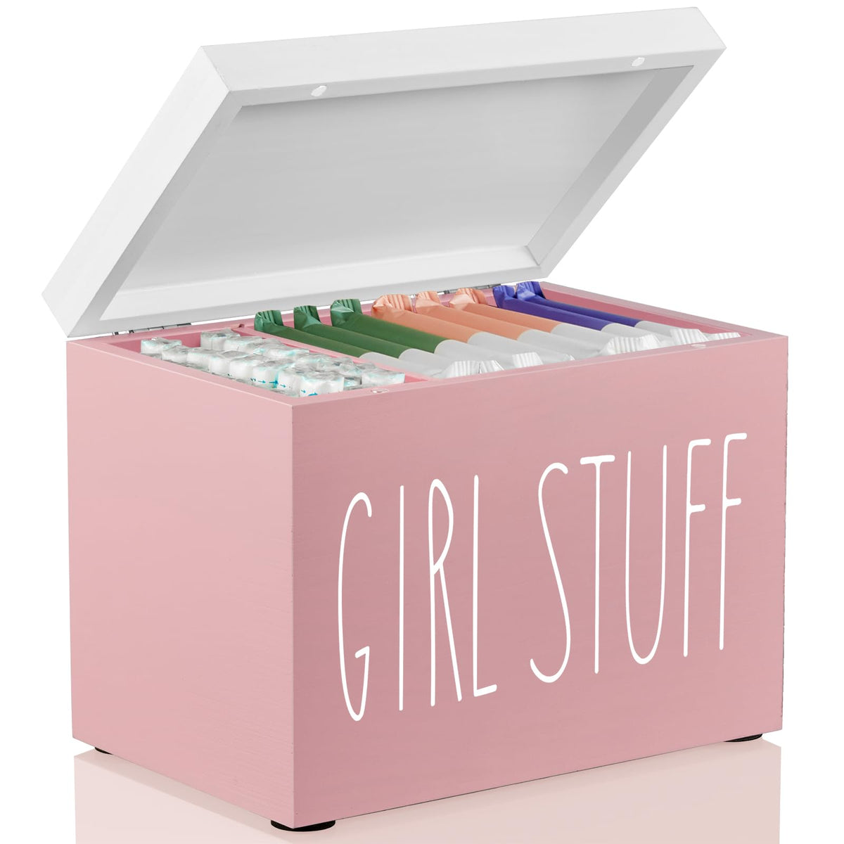 DRASTAR tampon holder in pink-lady-box keeps feminine products discreet and accessible.