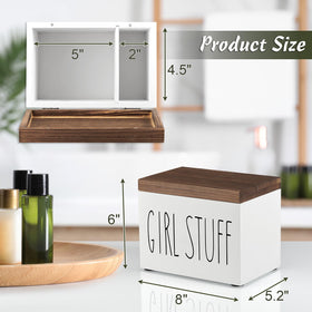 DRASTAR tampon storage with hinged lid keeps bathroom clutter hidden.