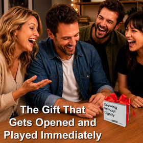 Drawing Without Dignity group game night setup inspires social bonding.