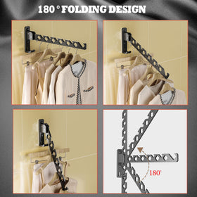 Dr.DJ black wall hanger in use in laundry room for organized garments.