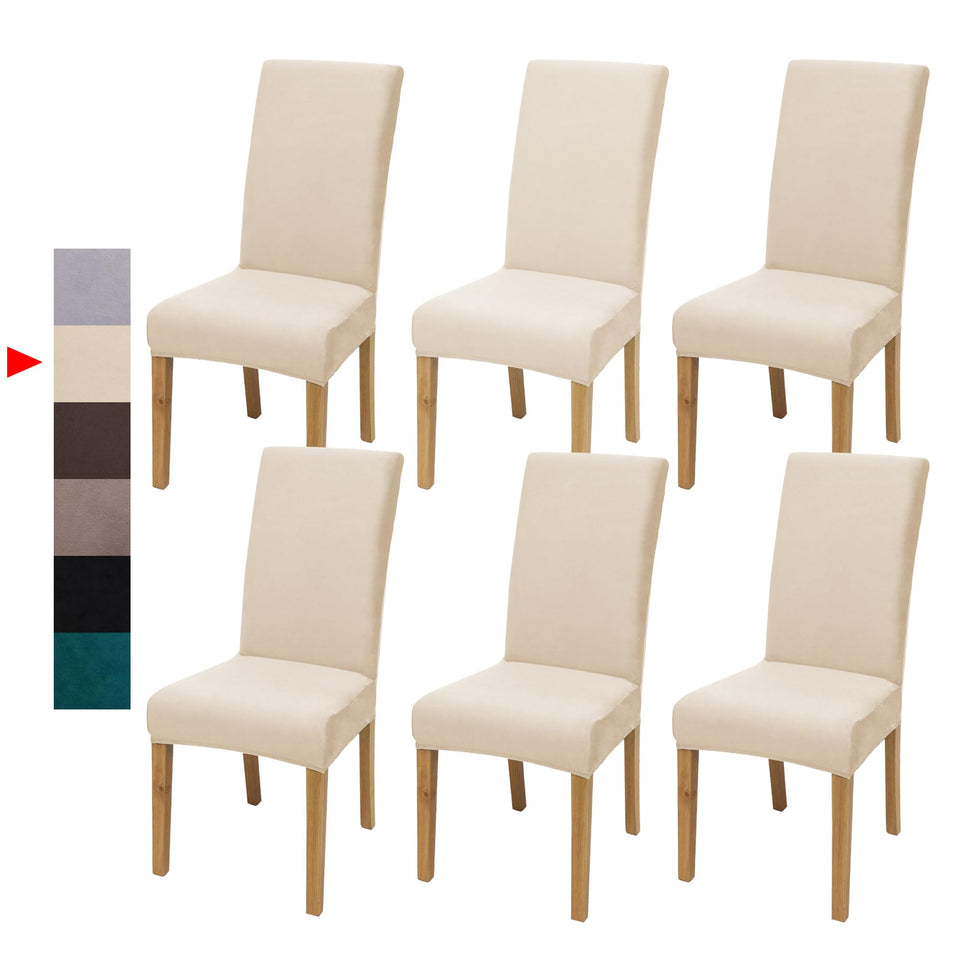 DREAHOTEXTIL velvet dining chair cover closeup highlighting soft stretch fabric for a snug fit