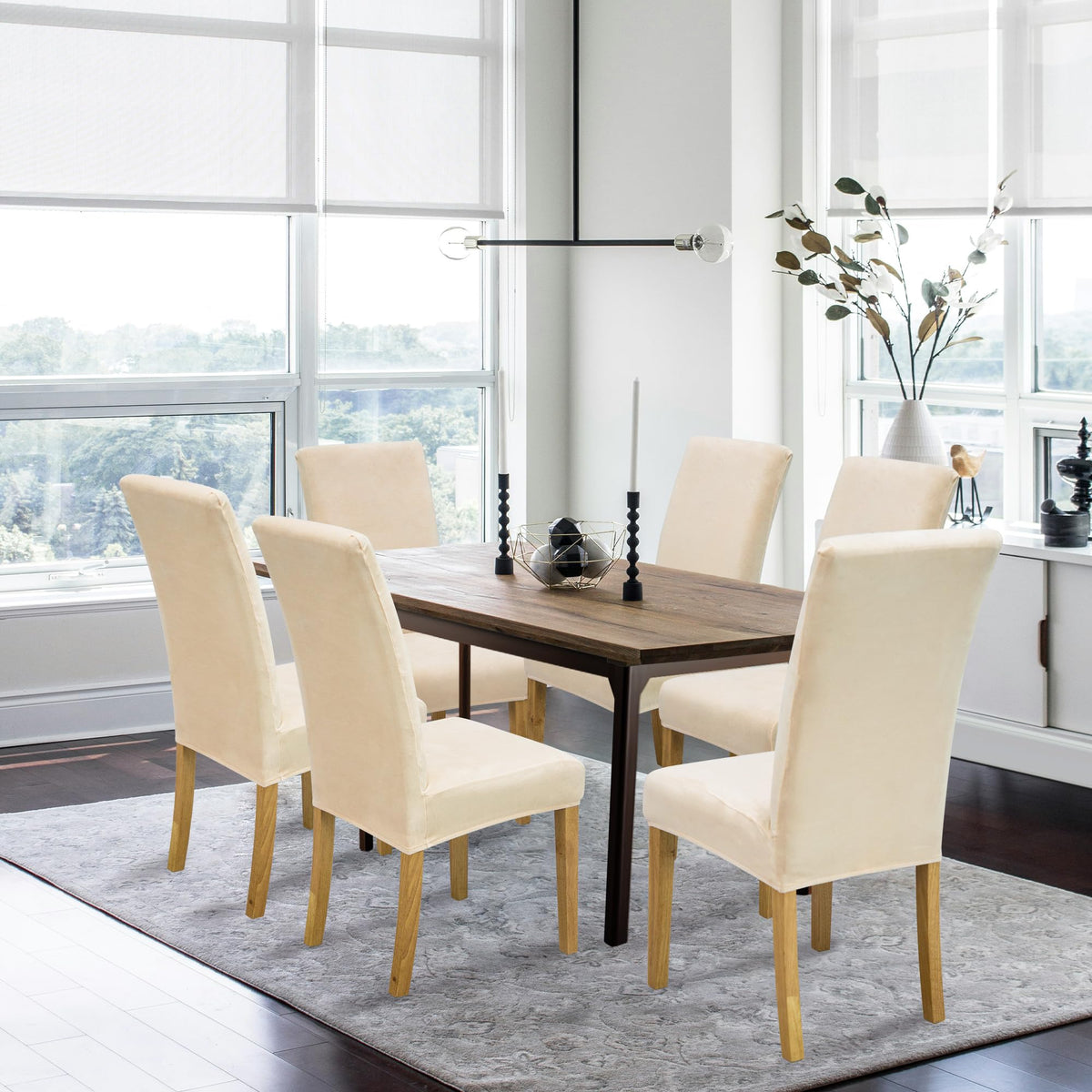 DREAHOTEXTIL velvet dining chair cover on chair in cream demonstrates wrinkle-free elegance and protection