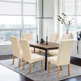 DREAHOTEXTIL velvet dining chair cover on chair in cream demonstrates wrinkle-free elegance and protection