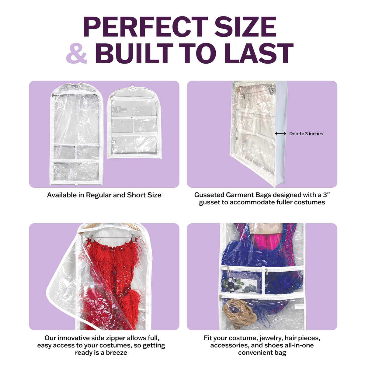Dream Duffel bag with two inch gusset fitting fluffy costumes