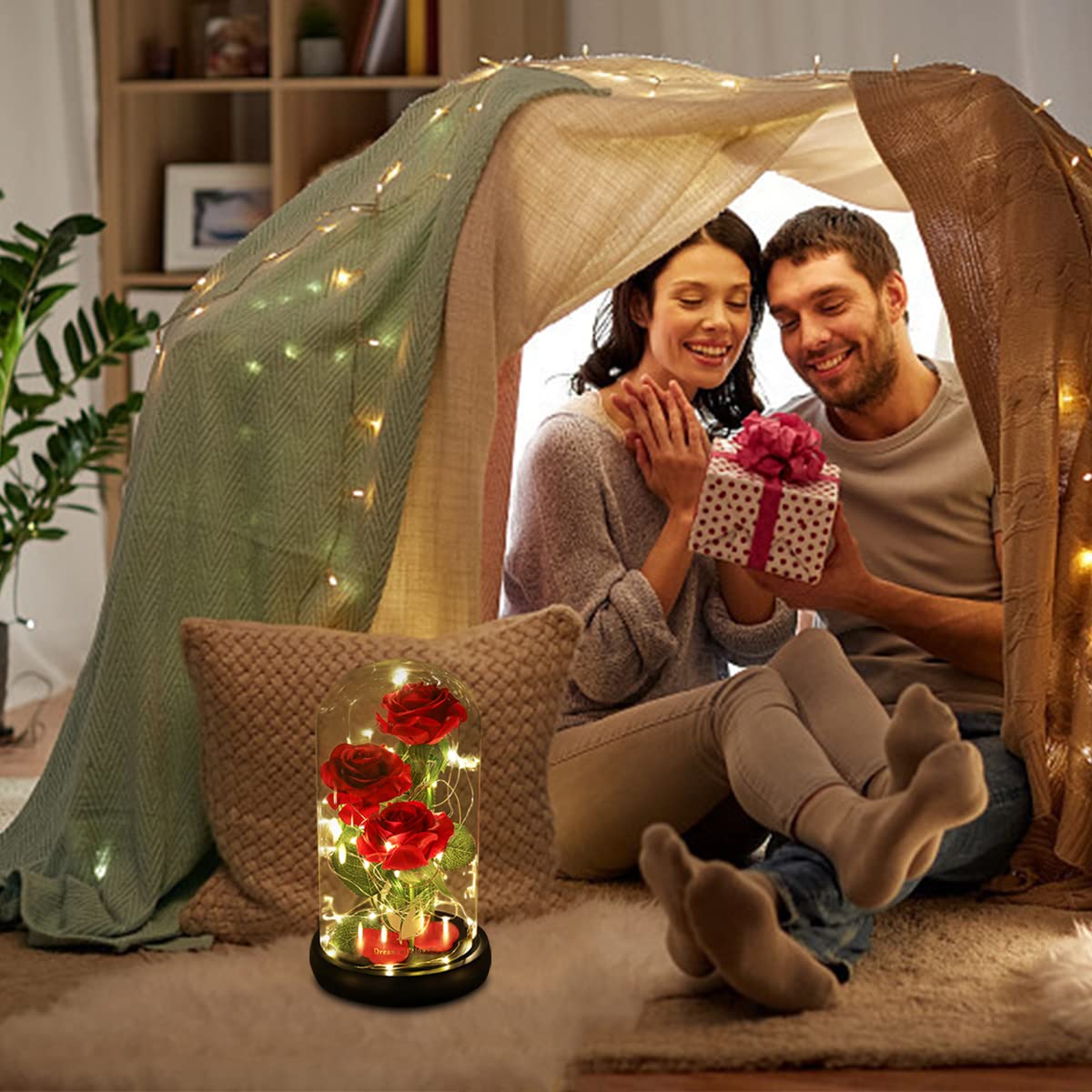 Dream of Flowers warm-white LED strip light enhances intimate dinners.