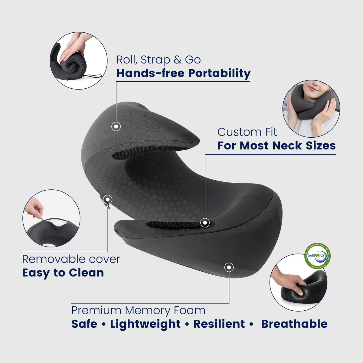 Dream Valley Neck Travel Pillow asymmetrical high-low design for personalized comfort.