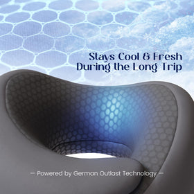 Dream Valley Neck Travel Pillow cooling fabric interior highlights temperature regulation.