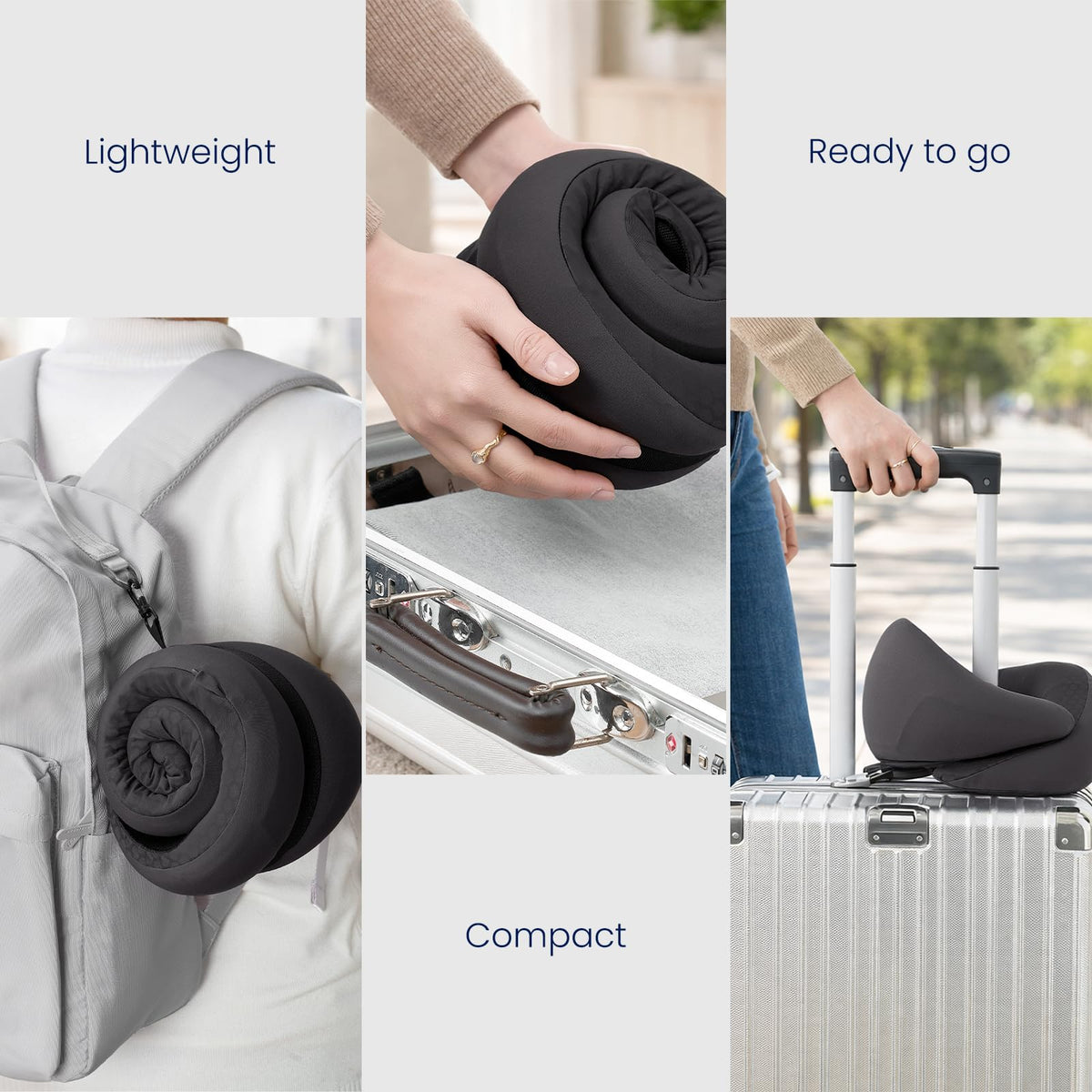 Dream Valley Neck Travel Pillow attached luggage strap demonstrates travel-ready portability.