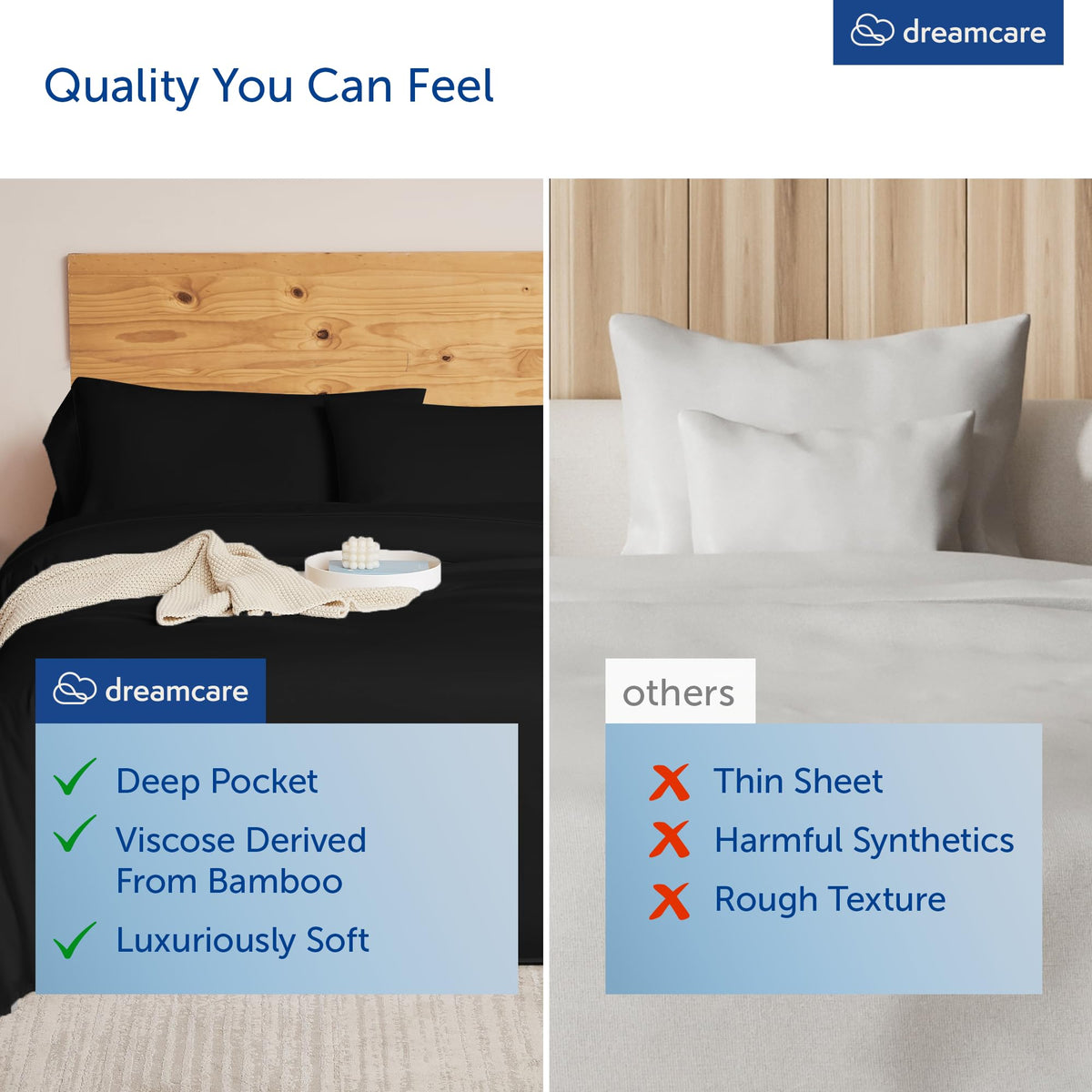 DREAMCARE bamboo king packaging image displaying complete 4-piece set for king beds