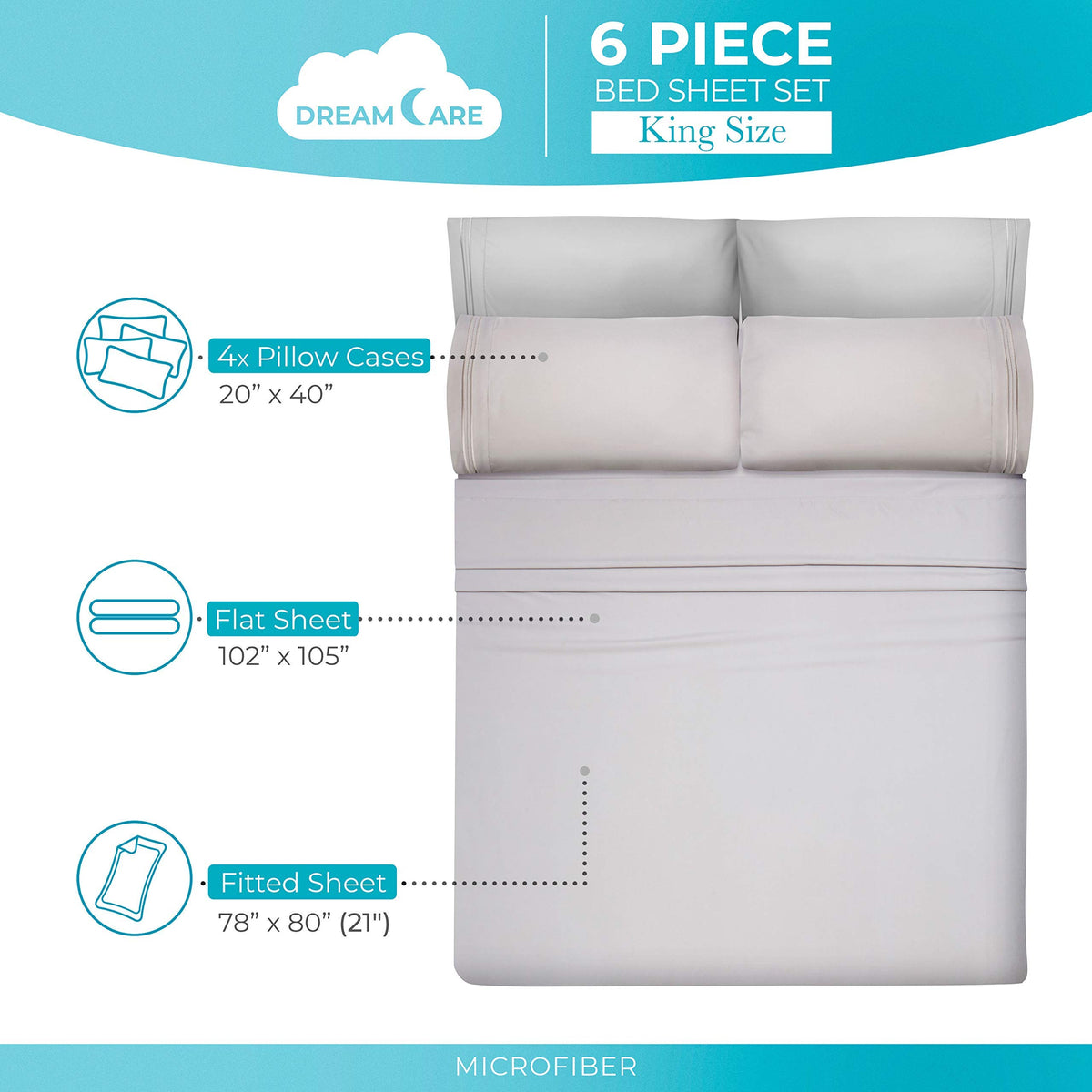 DreamCare four pillowcases for king set, coordinated luxury