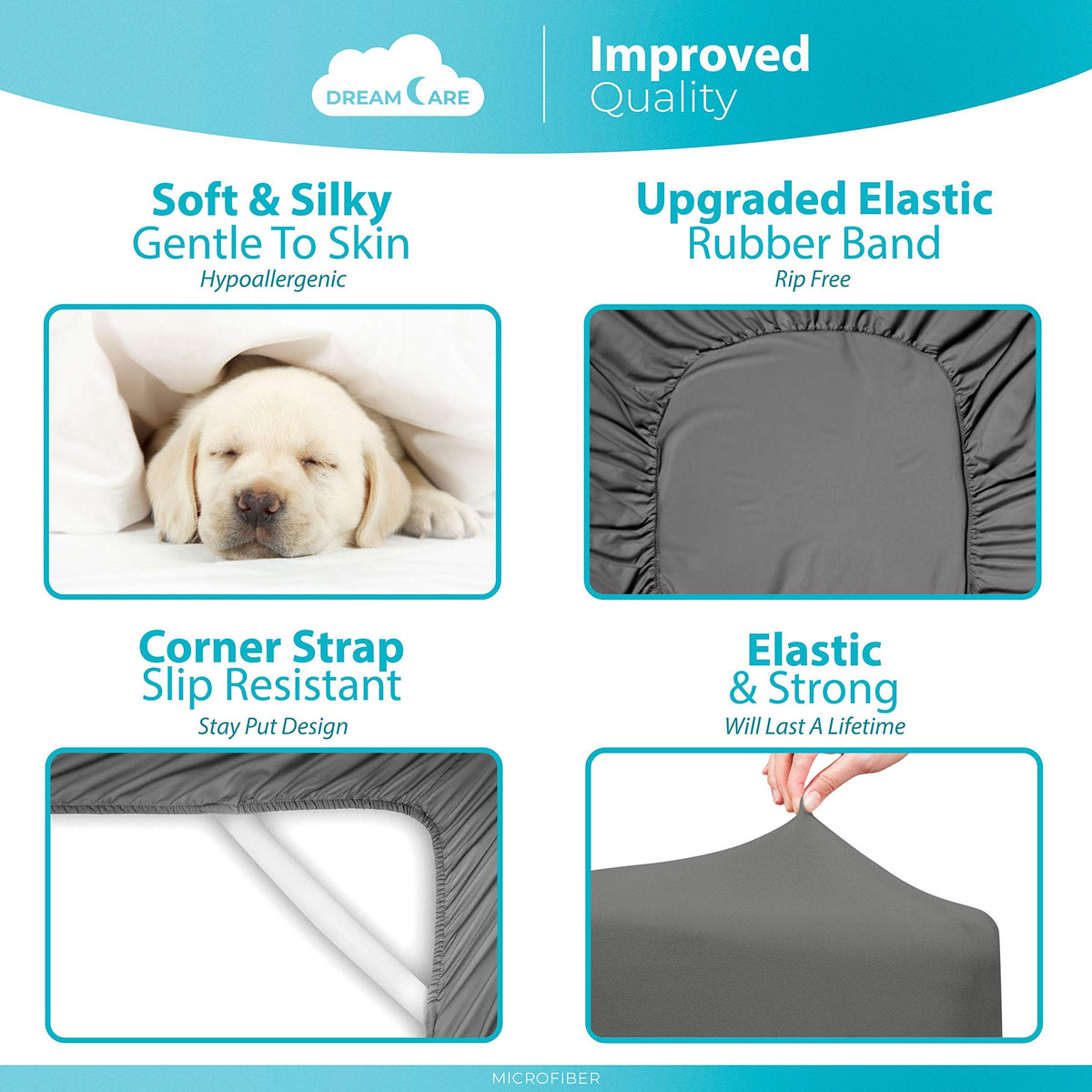 DREAMCARE 78 by 80 inch king sheet laid out with gray color