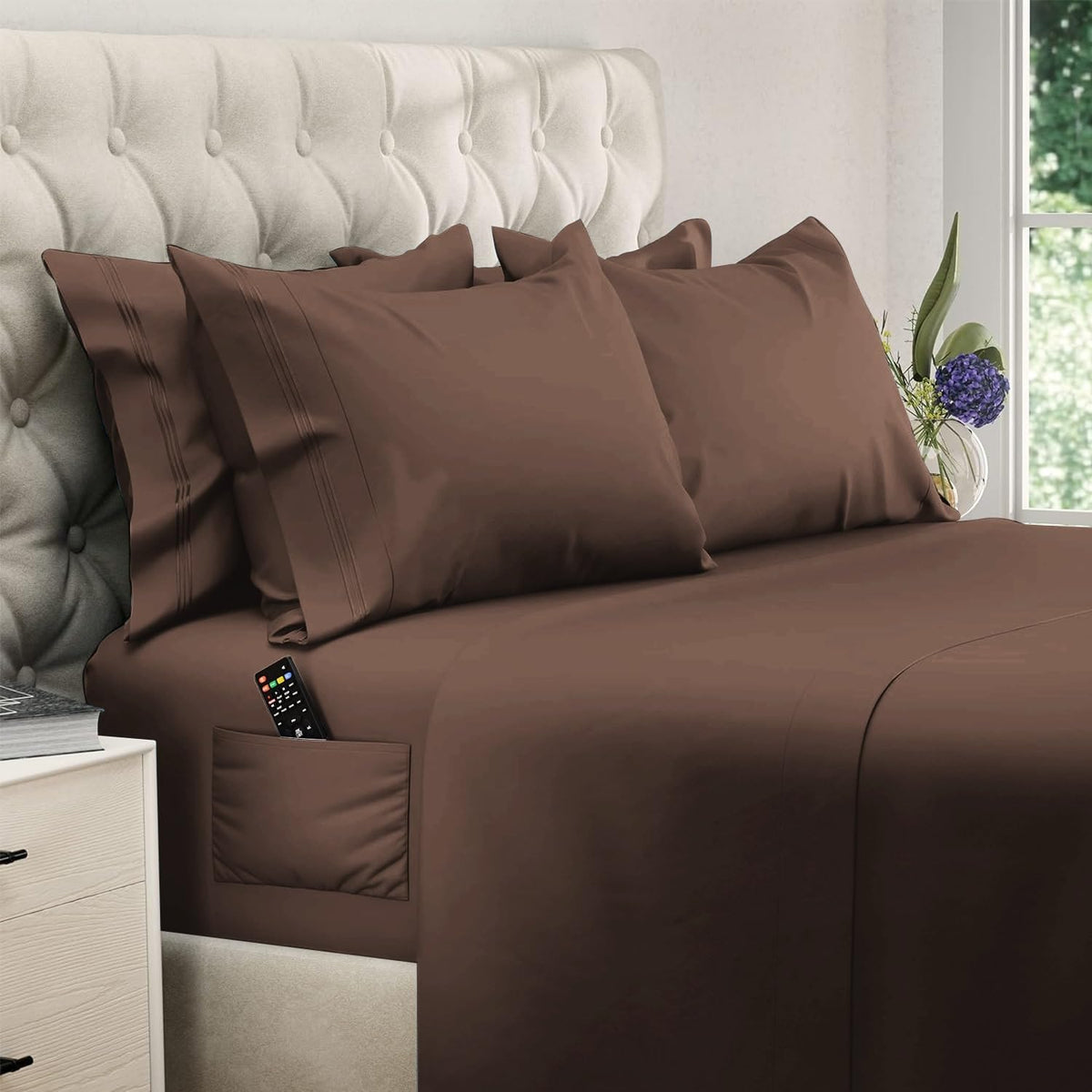 DREAMCARE king-size sheets set on bed showing 6-piece design with soft microfiber.
