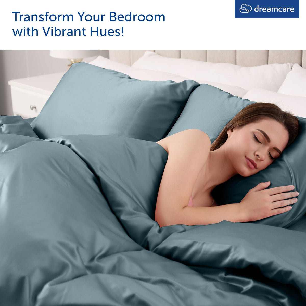 DreamCare king-size sheets showing extra deep 21 inch pockets on a thick mattress