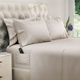 DREAMCARE King Size Sheets Set beige packaging showcases premium hotel-inspired bedding.