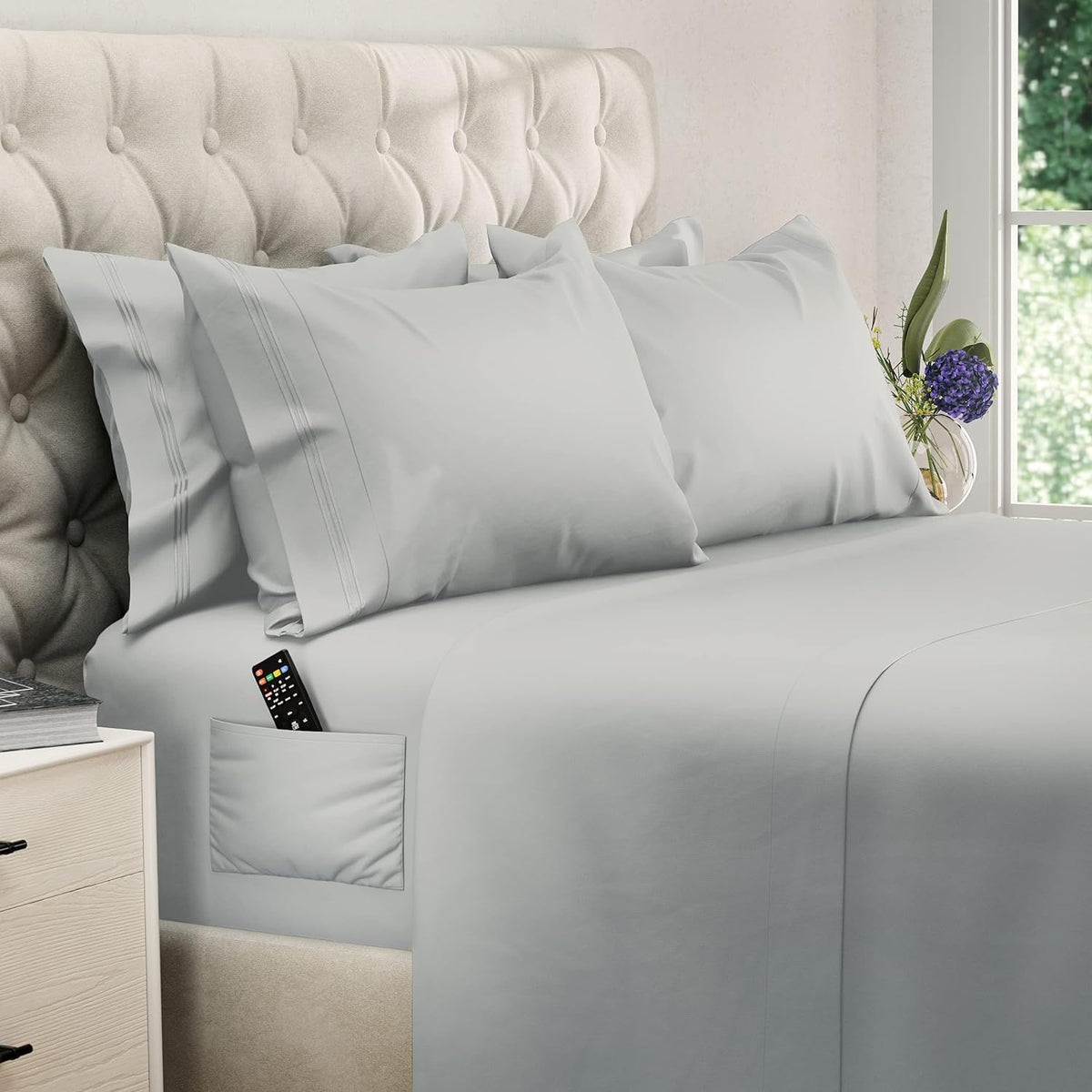 DreamCare king size sheets set side pocket keeps essentials handy