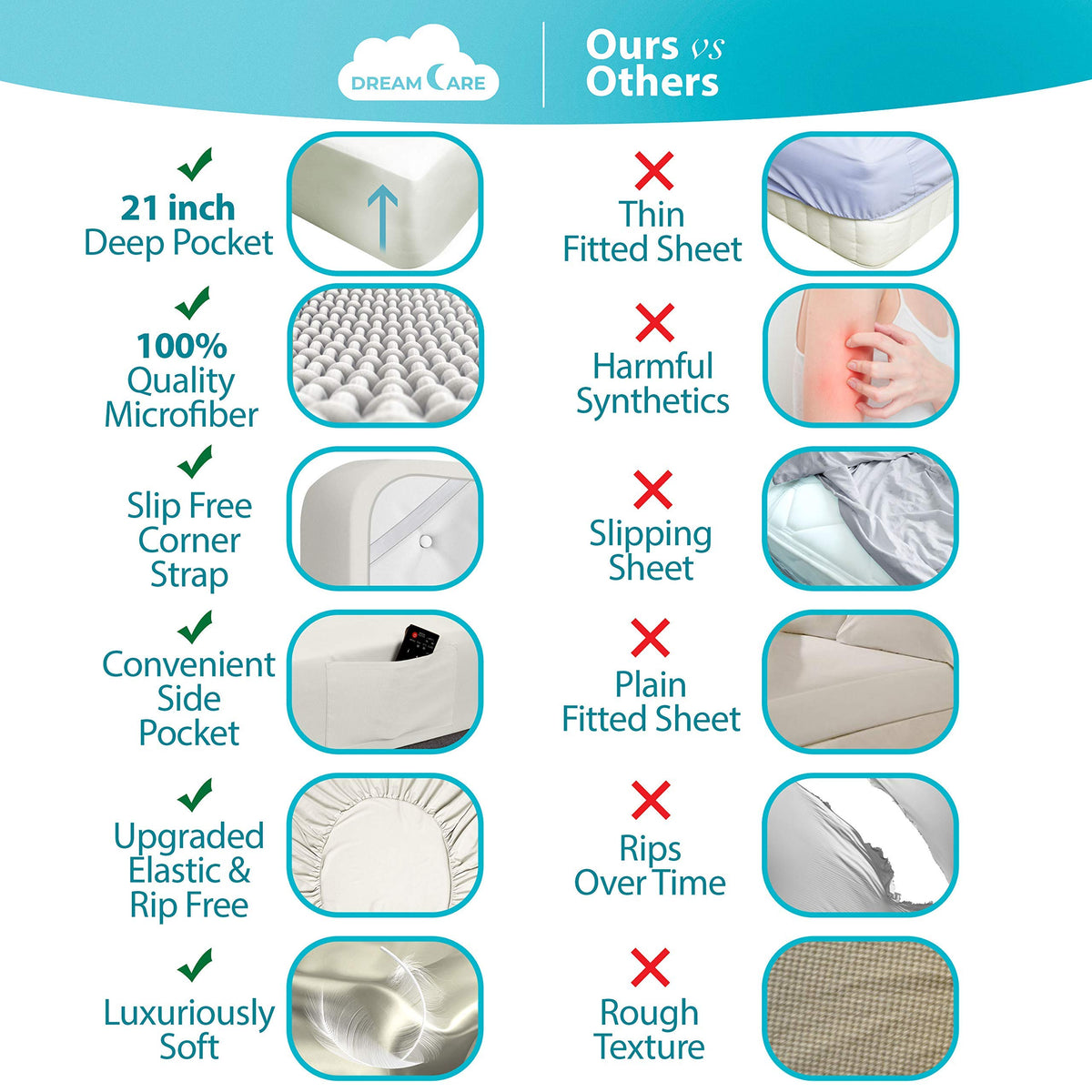 DreamCare king-size sheets with convenient side pocket for essentials.