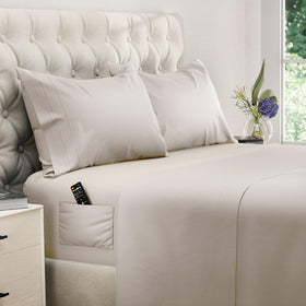 DREAMCARE king size sheets with side pocket for easy phone and remote storage.