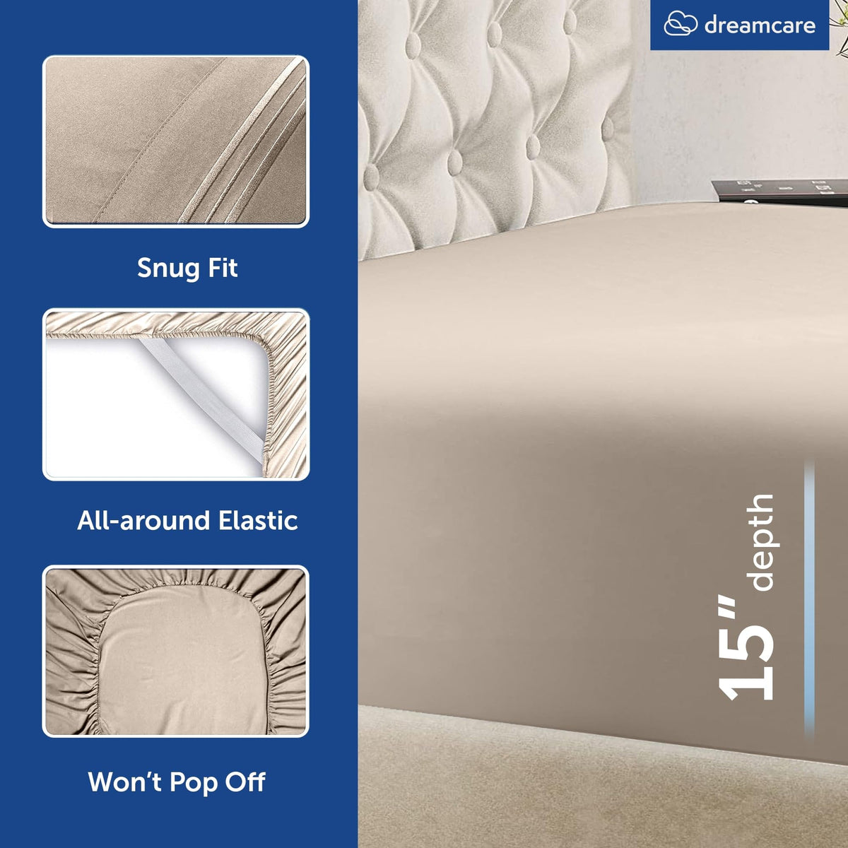 DREAMCARE King Size Sheets wrinkle-resistant fabric maintains a smooth appearance after washing.