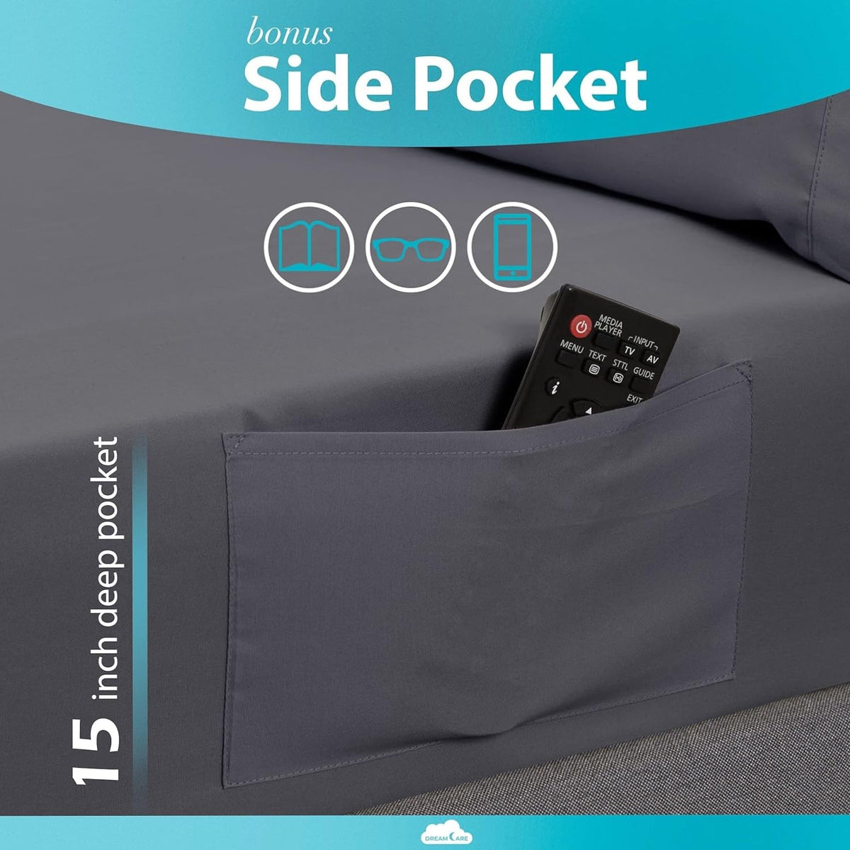 DREAMCARE queen fitted sheet with side pocket detail for convenient storage