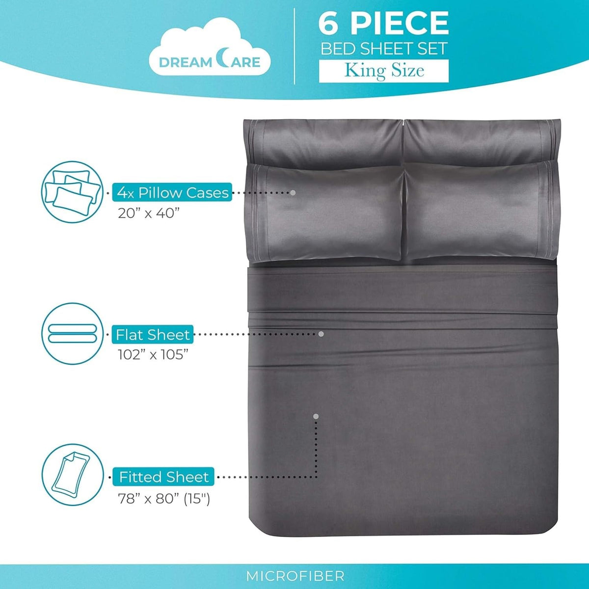 DREAMCARE queen flat sheet close-up showing brushed microfiber softness