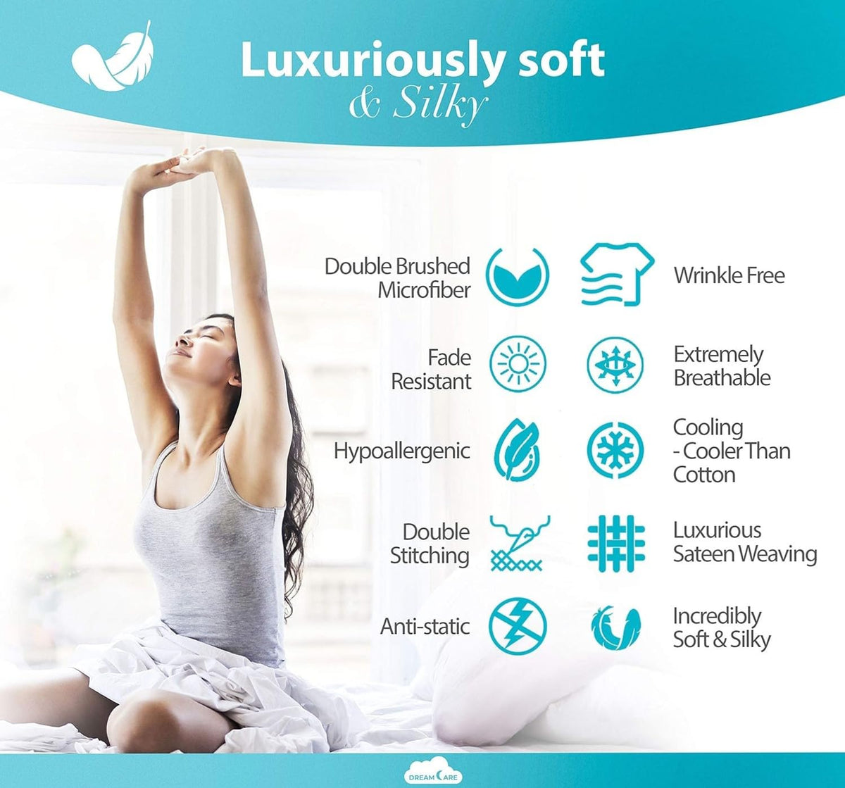 DREAMCARE queen pillowcases 4-pack arranged for a coordinated look