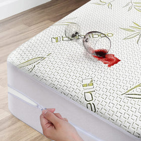 DreamField Linen bamboo cooling mattress protector close-up on twin bed showing ultra-soft texture