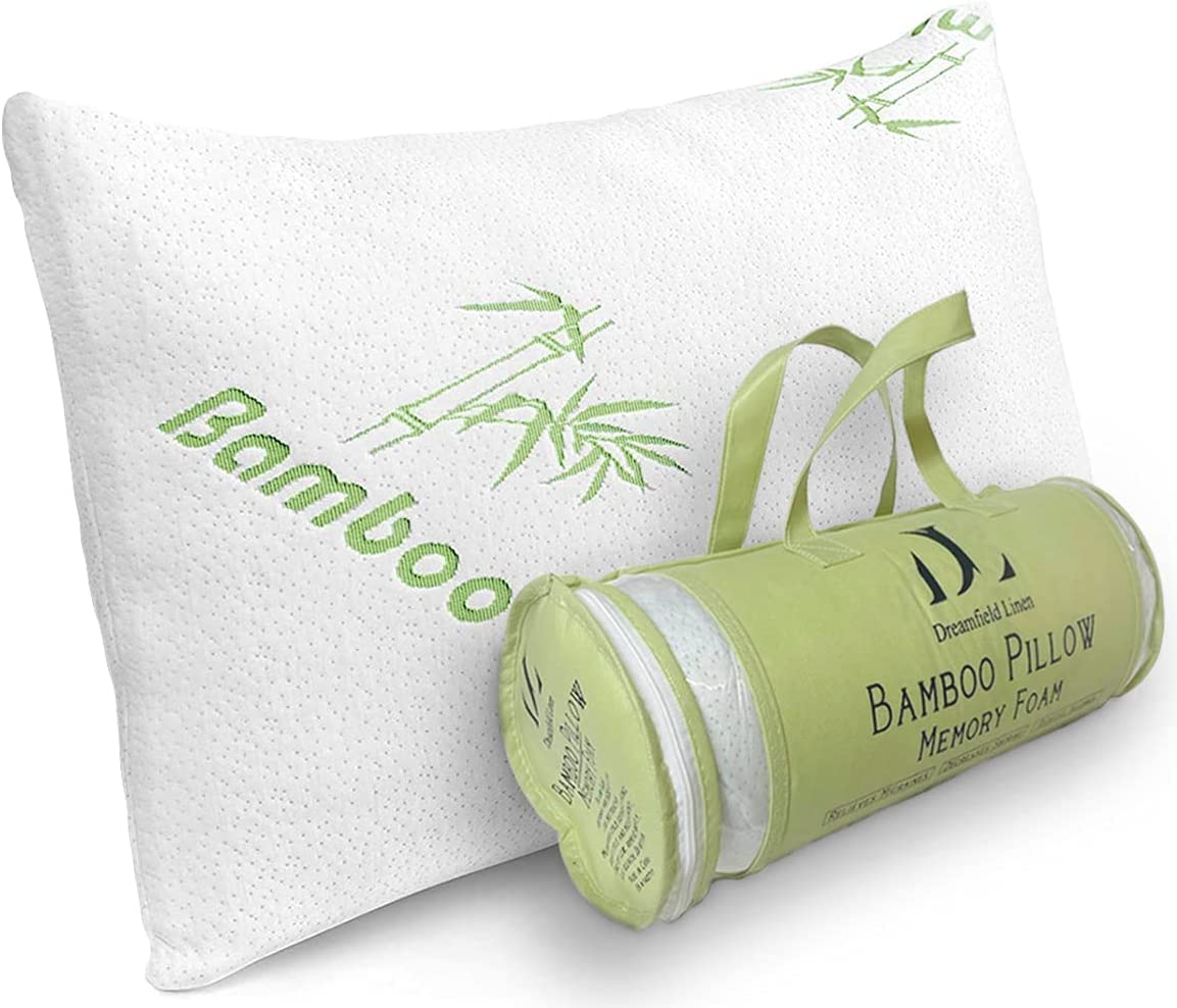 DreamField Linen memory foam pillow cover close-up with zipper for easy removal and washing.