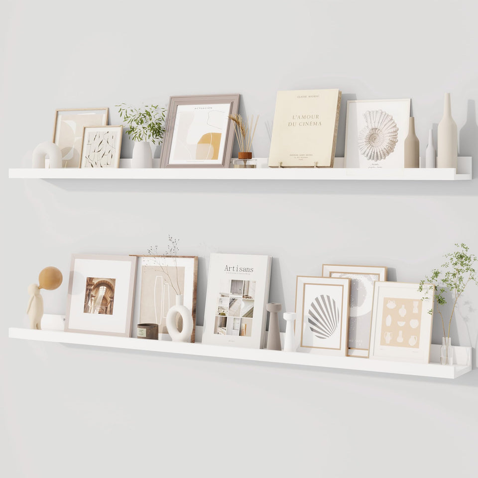 Dreamland Picture Ledge Shelves wall view for compact photo gallery.