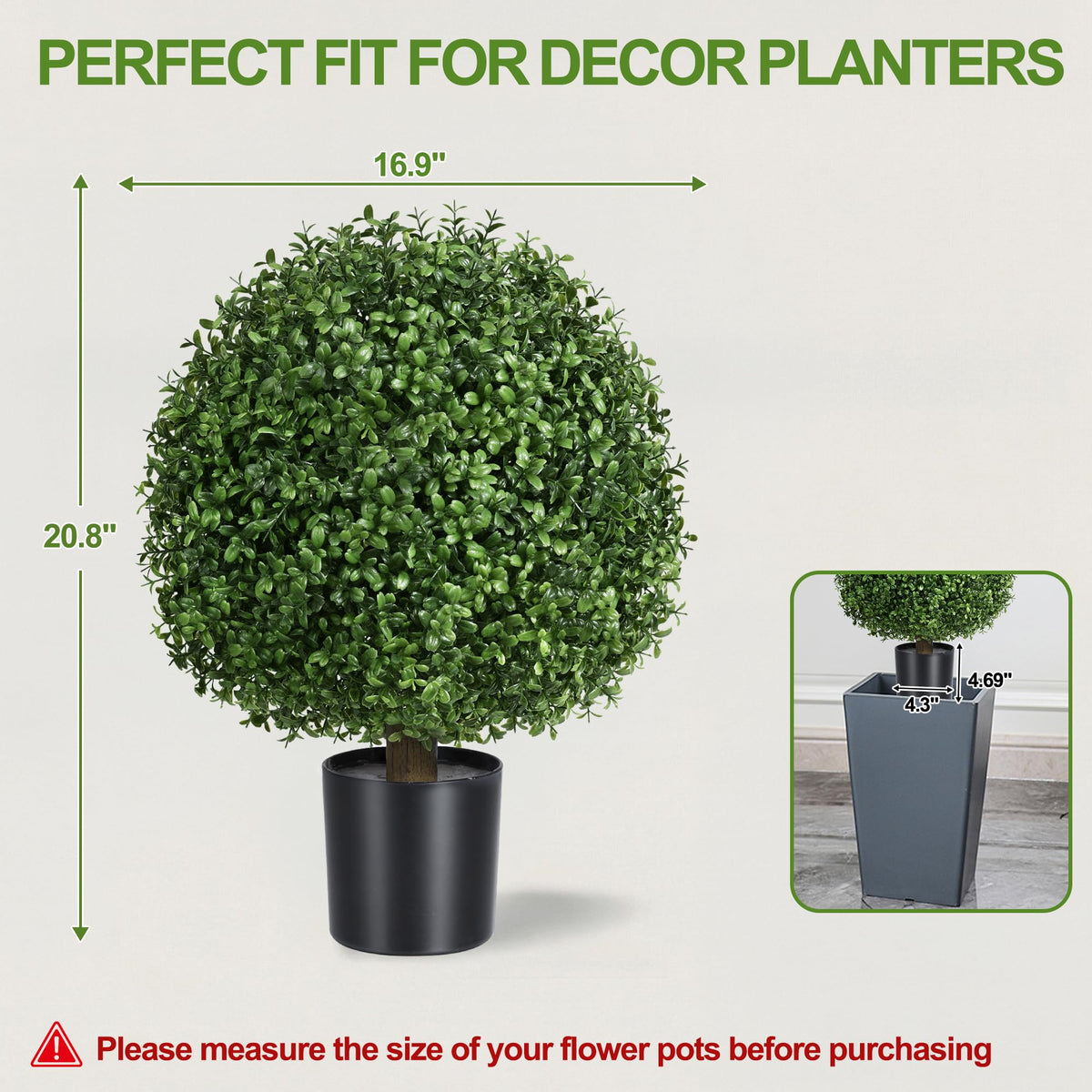 DREAMLOOM 20-inch ball topiary in planter for outdoor spaces, ideal curb appeal.