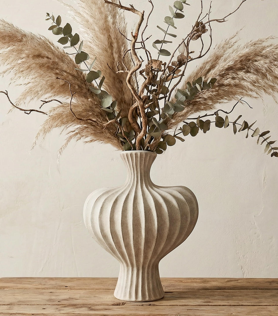 Dreamloom ceramic flower vase, 11-inch with rustic beige heart detail for elegant decor