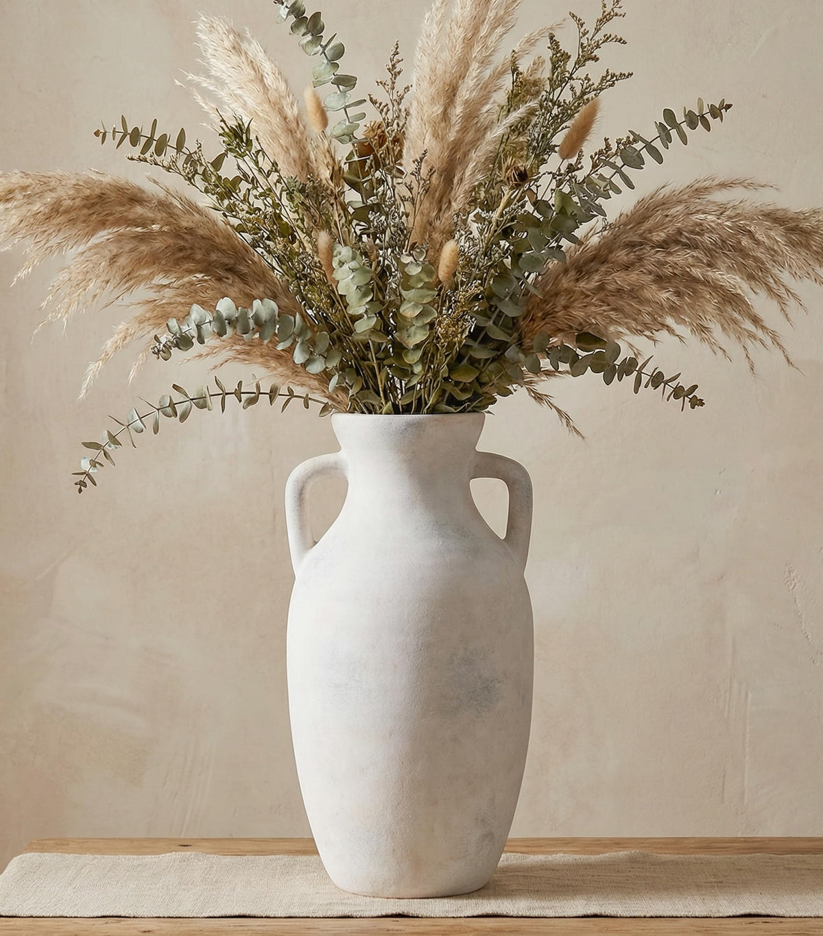 DreamLoom ceramic flower vase with handles in neutral tall finish, ideal centerpiece decor.